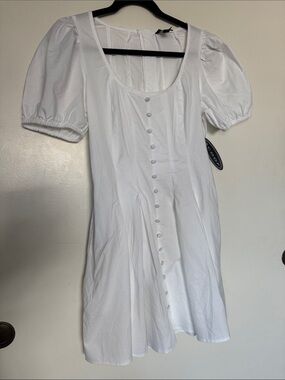 White Puff-Sleeve Button-Front Women's Mini Dress